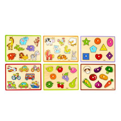 Wooden Flat Puzzles - Set of 6