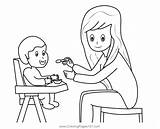 Mom Feeding Baby With Spoon Coloring Page For Kids  Free Mothers Day sketch template