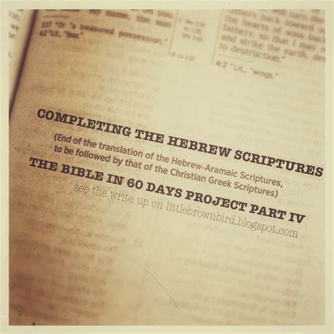 LittleBrownBird: Completing the Hebrew Scriptures (The Bible in 60 Days Project - Part IV)