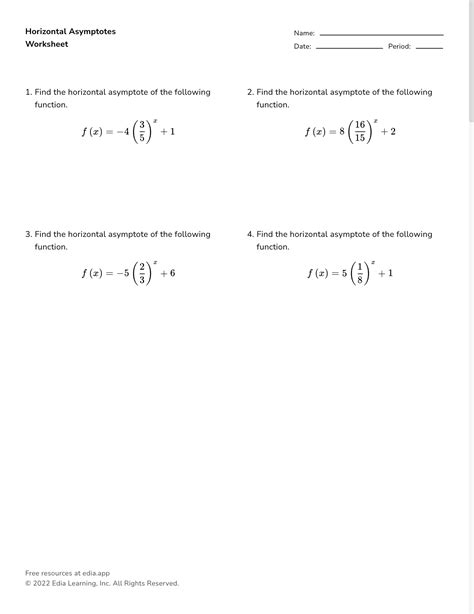 Master ASYMPTOTES: PDF Worksheet For Vertical & Horizontal Lines