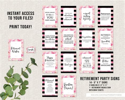 Retirement Party Signs, 5 X 7, INSTANT DOWNLOAD, 14 Fun Signs, 1 ...