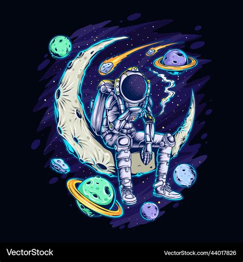 Astronaut sitting on the moon in space while Vector Image