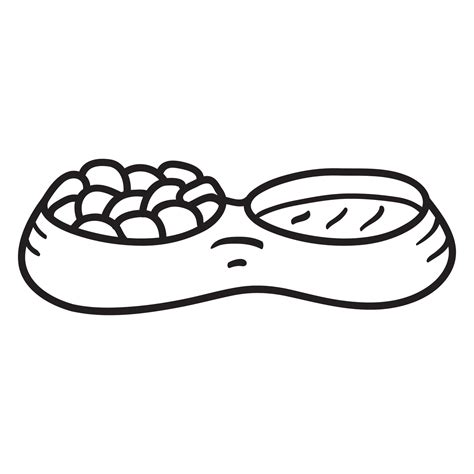 Dog bowl food and water.Doodle sketch style vector illustration.Outline ...