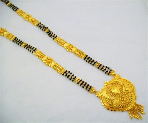 Gold Plated Mangalsutra with Black Beads Indian Hindu Wedding Filigree Jewelry