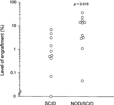 Comparison of engraftment of chronic phase CML cells in NOD/SCID versus ...