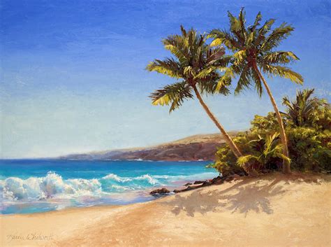 Hawaiian Beach Seascape - Big Island Getaway Painting by Karen Whitworth