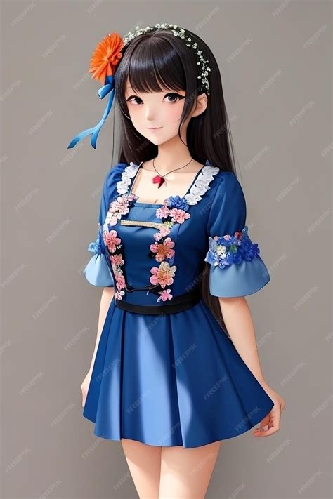 Premium AI Image | Anime girl in a blue dress with a flower