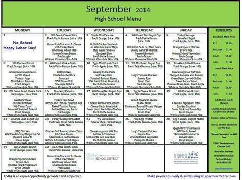 September 2014 High School Lunch Menu | Community News | postandcourier.com