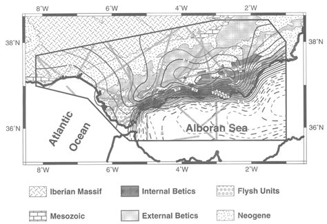 Moho depth map. Isolines every i km. Grey thick lines indicate the... | Download Scientific Diagram