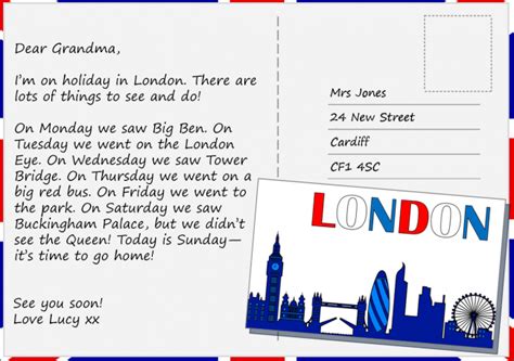 Postcard from London | LearnEnglish Kids | Writing lessons, Writing practice, English writing