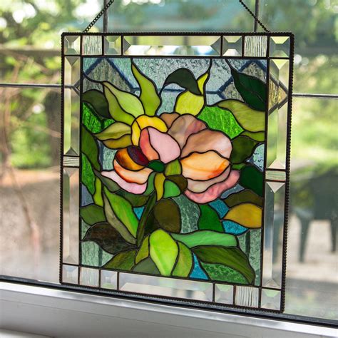 Peony flower - stained glass window hanging panel – Glass Art Stories