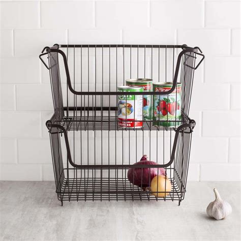 KSP Ashley Stacking Wire Basket Large (Brown) 36 x 27 x 22.5 cm | Kitchen Stuff Plus