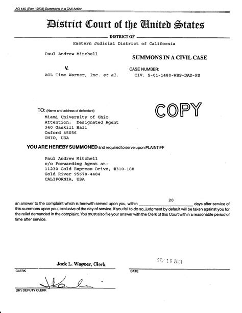 Federal District Court Summons Form - 02/2022