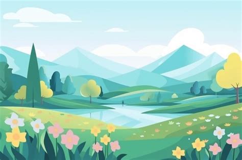 Premium Photo | Flat design spring landscape concept