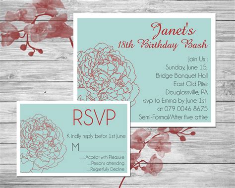 Floral Printable Birthday Invite RSVP by SansDesignDeck on Etsy