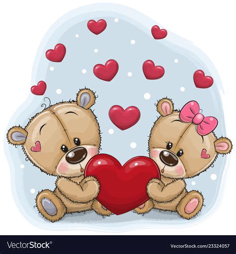 Cute teddy bears with heart Royalty Free Vector Image