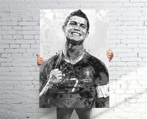 Cristiano Ronaldo Poster, Team Portugal Print, Canvas, Banner, Soccer Fan Art, B&W Sports Art ...