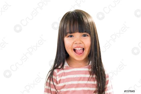 Asian smiling little girl portrait isolated on white - stock photo ...