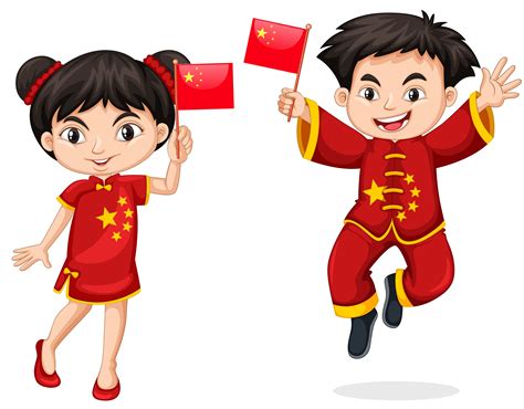 Chinese kids holding flag 684555 Vector Art at Vecteezy