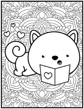 Dog Valentine's Day Coloring Pages | Mindfulness Coloring Sheets by Qetsy