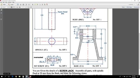 Drawing & Assembly Sheet ( Screw Jack 2 ) AutoCAD - YouTube