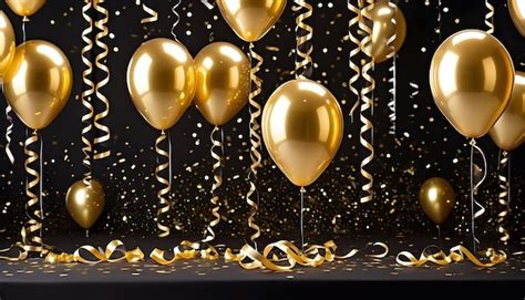 Premium AI Image | Celebratory Scene with Gold Balloons and Streamers