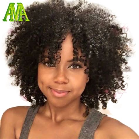 Layered Short afro kinky curly wig virgin human hair glueless lace ...