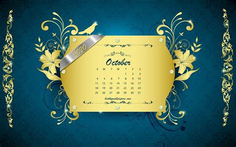 Download wallpapers 2020 October calendar, vintage blue background ...