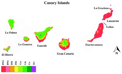 Köppen-Geiger climate classification of the Canary Islands, modified ...