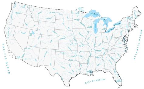 Lakes and Rivers Map of the United States - GIS Geography
