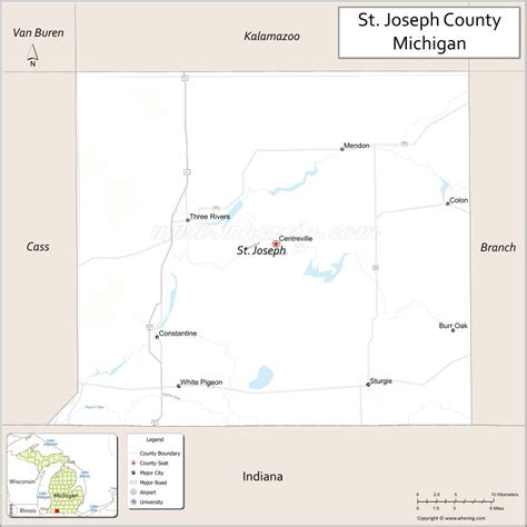 Map of St Joseph County, Michigan showing cities, highways & important places. Check Where is St ...