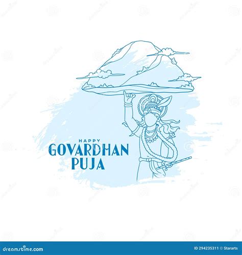 Hand Drawn Govardhan Pooja Background With Lord Krishna Lifting Hill Design Cartoon Vector ...