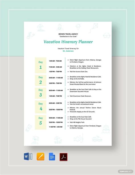 Vacation Itinerary Templates in PDF - FREE Download | Template.net