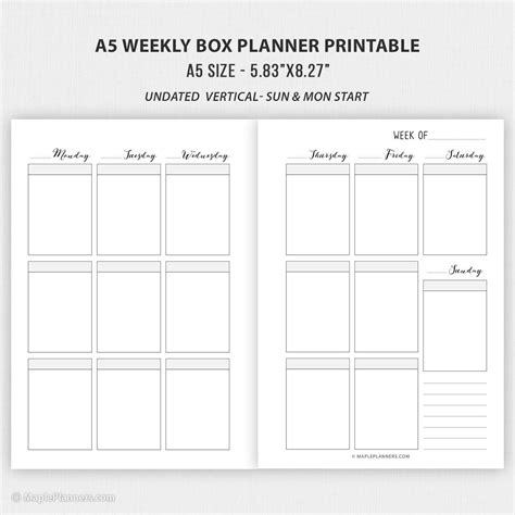 A5 Planner Printable Inserts | A5 Weekly and Monthly Planner Inserts