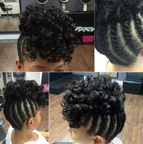 braided updo with a curly top for black hair Braided Hairstyles Updo ...