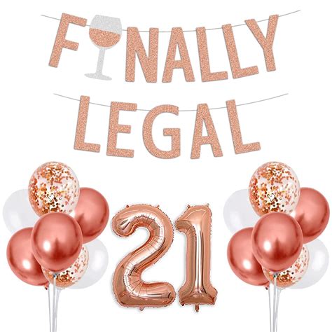 Buy 21st Birthday Decorations for Her Rose Gold, Finally Legal Banner, Happy 21st Birthday ...