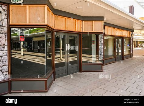 Ebbw Vale, Wales - July 2020: Empty shops in the Festival Park shopping centre in Ebbw Vale. The ...