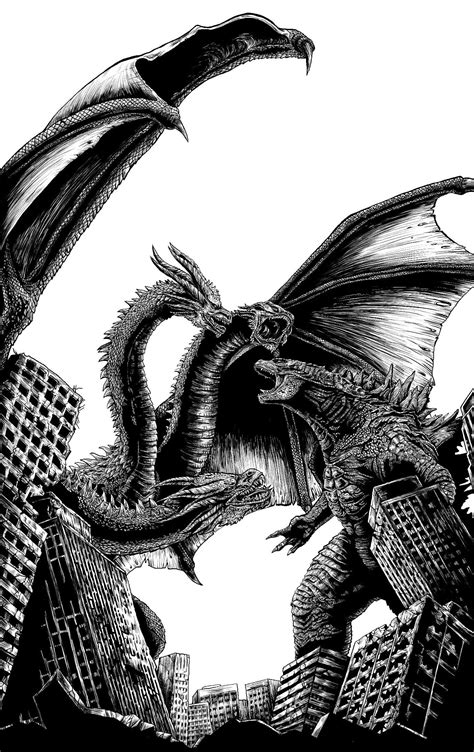 Godzilla vs King ghidorah Fan art by me. : GODZILLA