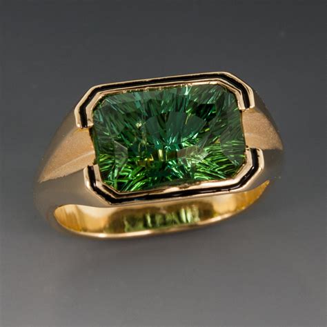 18KY Carved Ring w/Green Tourmaline - John Dyer Concave Cut