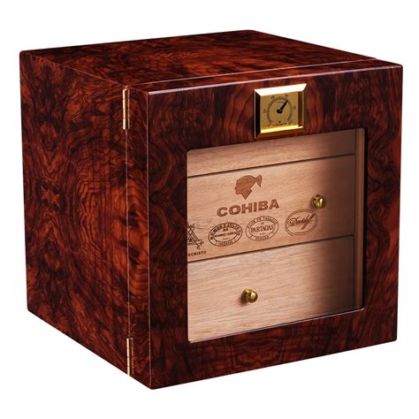 COHIBA Cigar Humidor Spanish Cedar Wood 3 Layers Large Capacity Cigar Humidor With Hygrometer ...