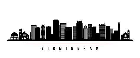 Birmingham Skyline Horizontal Banner Black And White Silhouette Of ...