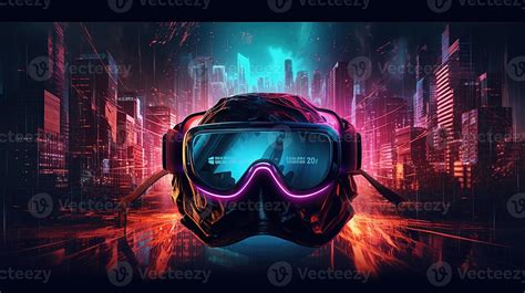 Metaverse and virtual reality network concept. Using VR headset on city ...