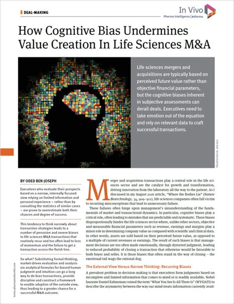 How Cognitive Bias Undermines Value Creation in Life Sciences M&A ...