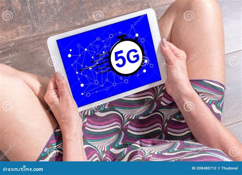 5g concept on a tablet stock photo. Image of concept - 208480712