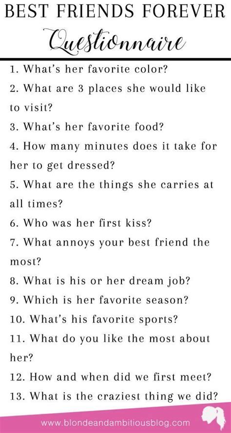 Best Friend Questionnaire - | Birthday quotes for best friend, Friends quotes, Best friend quiz ...