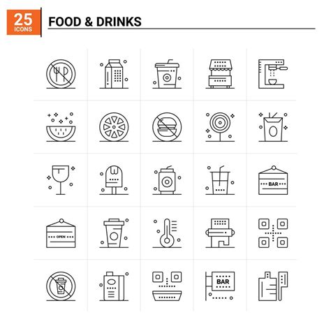 25 Food Drinks icon set vector background 17951548 Vector Art at Vecteezy