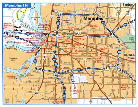 Memphis city interstate highway map road free toll I40, I55, I69, I240 ...