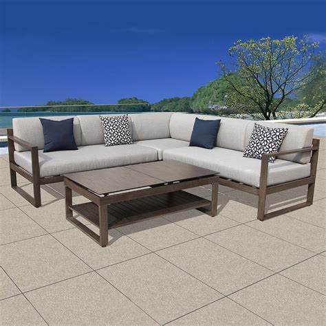 OVE Decors Melia 4-Piece Aluminum Outdoor Sectional Set with Grey Cushions-MELIA - The Home Depot