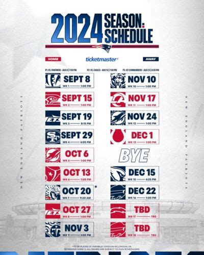 New England Patriots 2024 Season Schedule NFL 8x10 Photograph Print | eBay