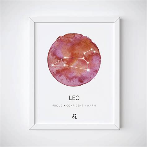 Póster de la Constelación de Leo, Constelación del Zodíaco, Acuarela de Leo, Impresión de Leo ...